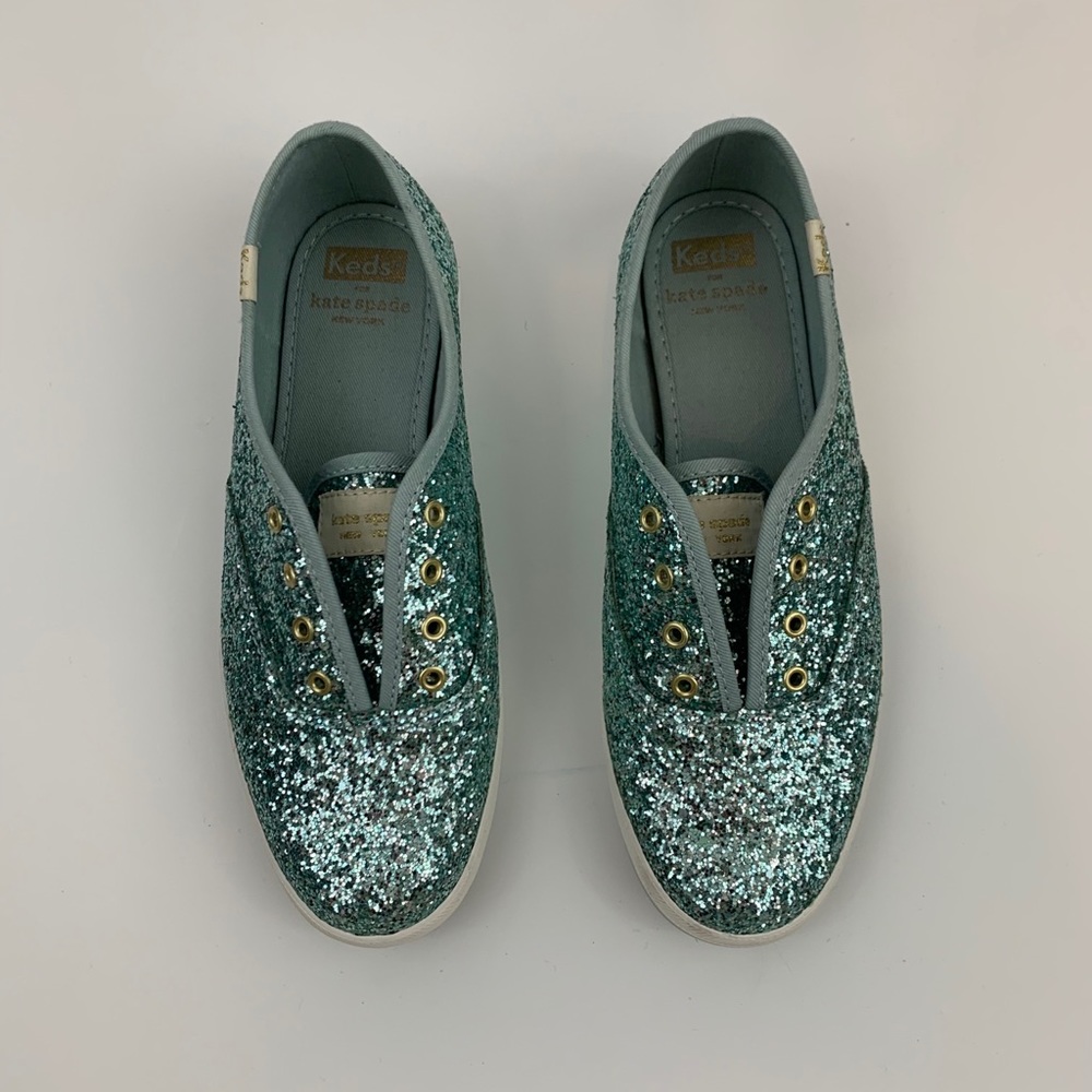 Kate Spade Keds Dusty Blue Glitter Sneakers